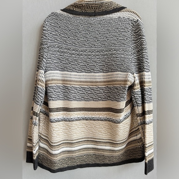 Alia | Tribal Print Neutral Open Front Knit Cardigan | Earth Tones Boho Drape - Picture 5 of 6